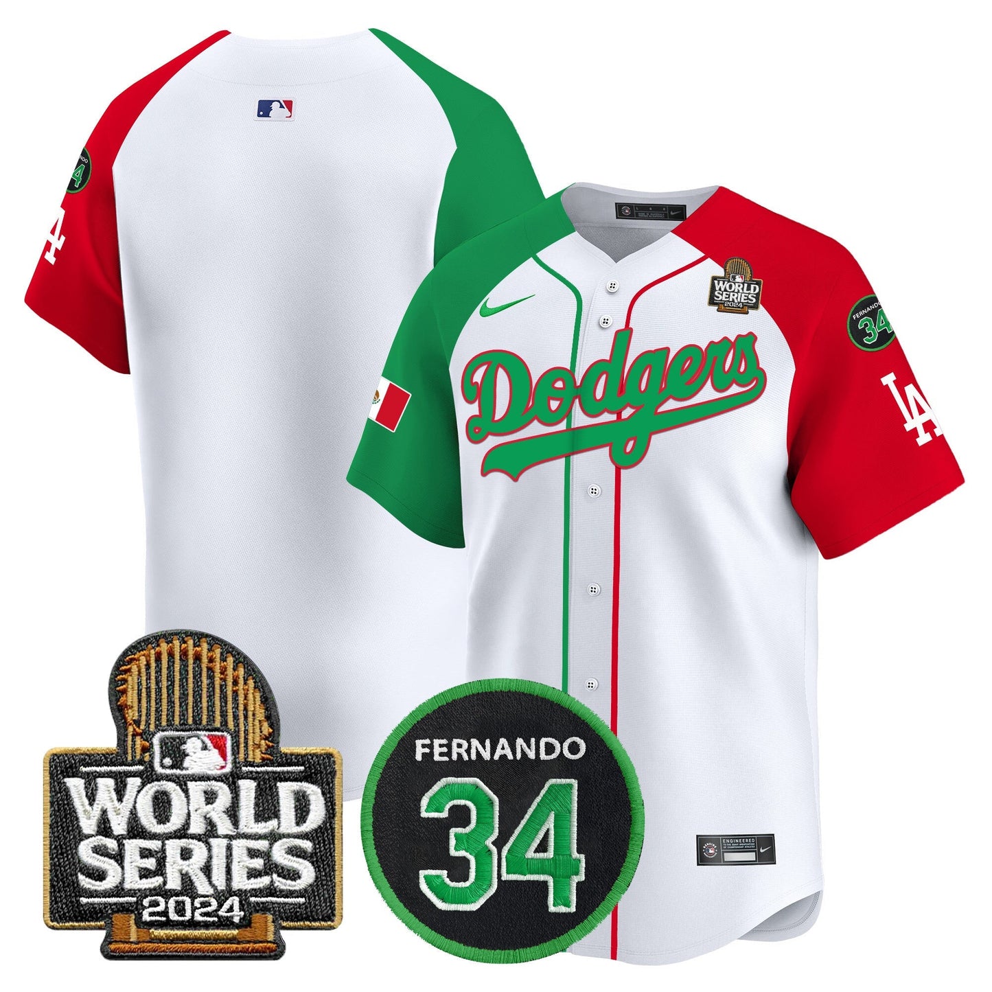 Dodgers Mexico Fernando Memorial & 2024 World Series Patch Vapor Premier Limited Jersey V3 - All Stitched