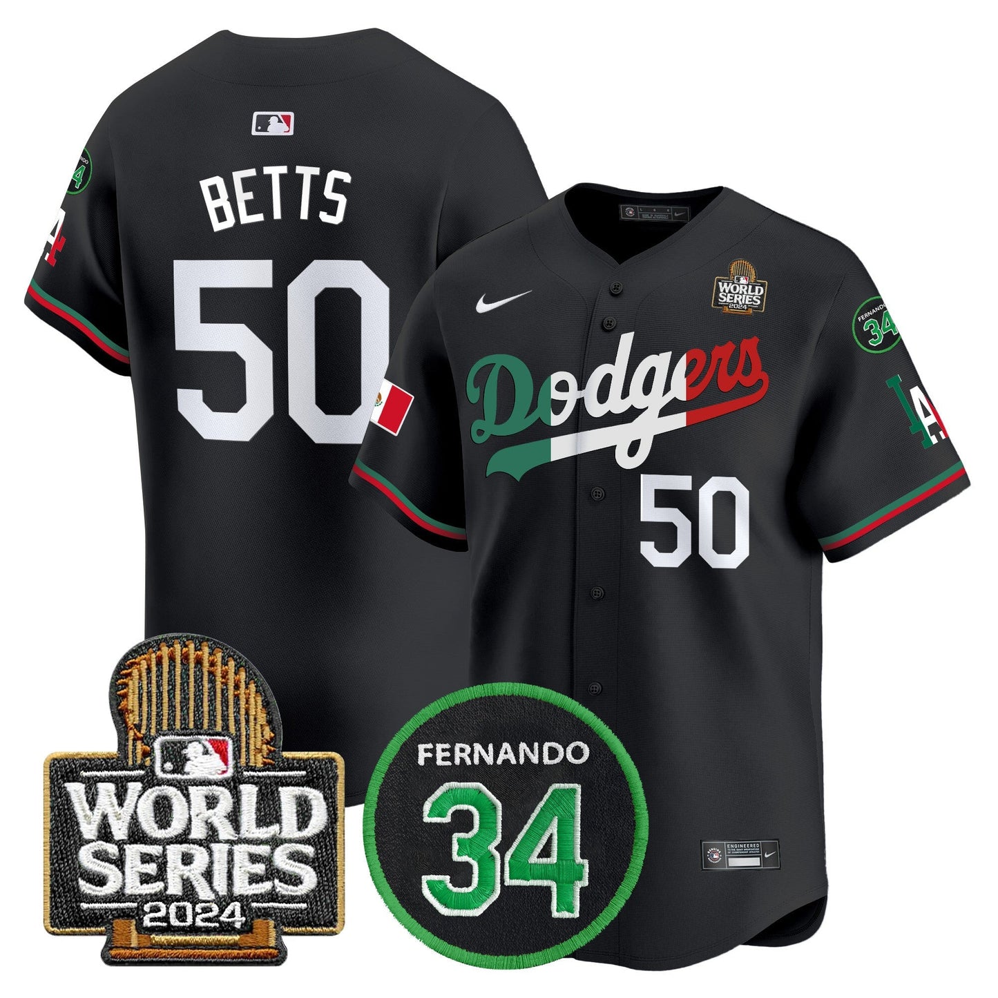 Dodgers Mexico Fernando Memorial & 2024 World Series Patch Vapor Premier Limited Jersey V3 - All Stitched