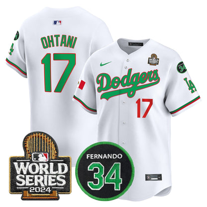 Dodgers Mexico Fernando Memorial & 2024 World Series Patch Vapor Premier Limited Jersey V3 - All Stitched