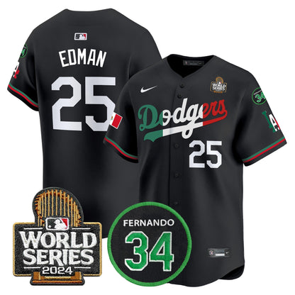 Dodgers Mexico Fernando Memorial & 2024 World Series Patch Vapor Premier Limited Jersey V3 - All Stitched