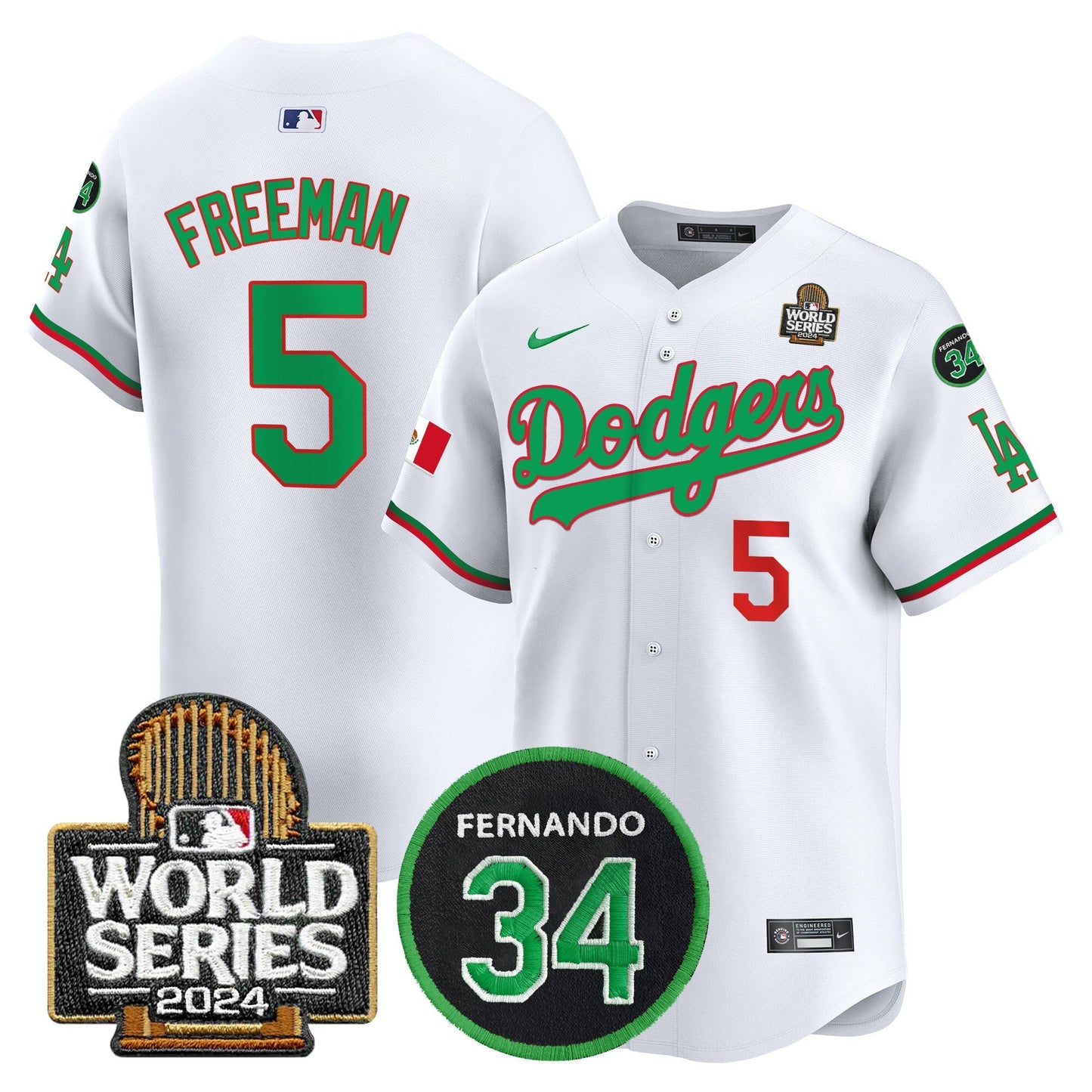 Dodgers Mexico Fernando Memorial & 2024 World Series Patch Vapor Premier Limited Jersey V3 - All Stitched
