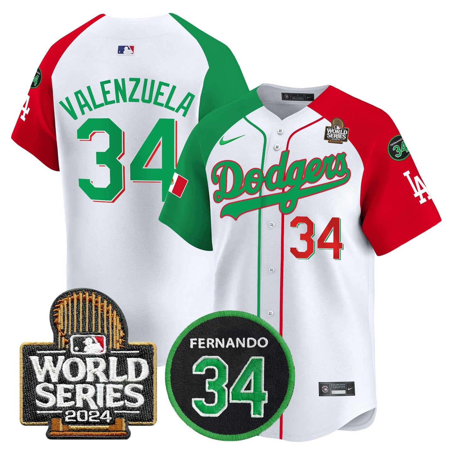 Dodgers Mexico Fernando Memorial & 2024 World Series Patch Vapor Premier Limited Jersey V3 - All Stitched