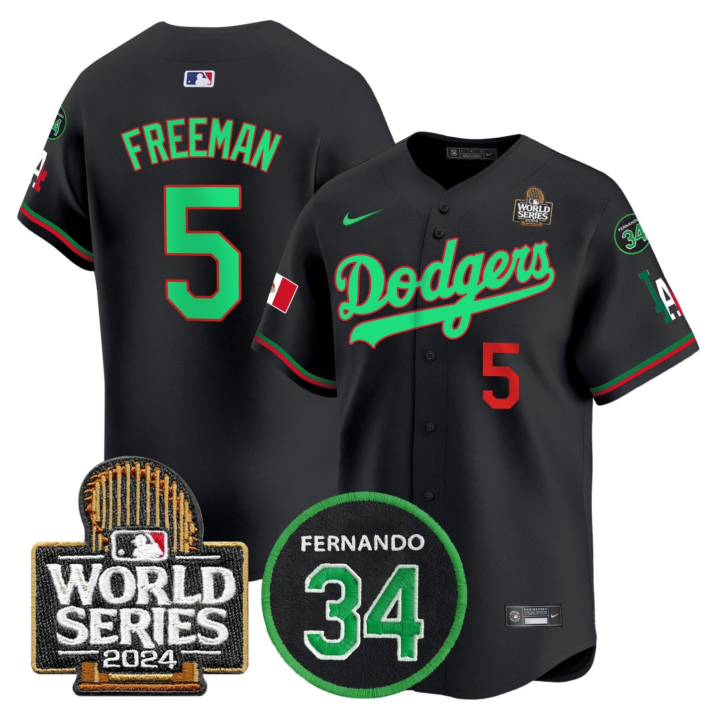 Dodgers Mexico Fernando Memorial & 2024 World Series Patch Vapor Premier Limited Jersey V3 - All Stitched
