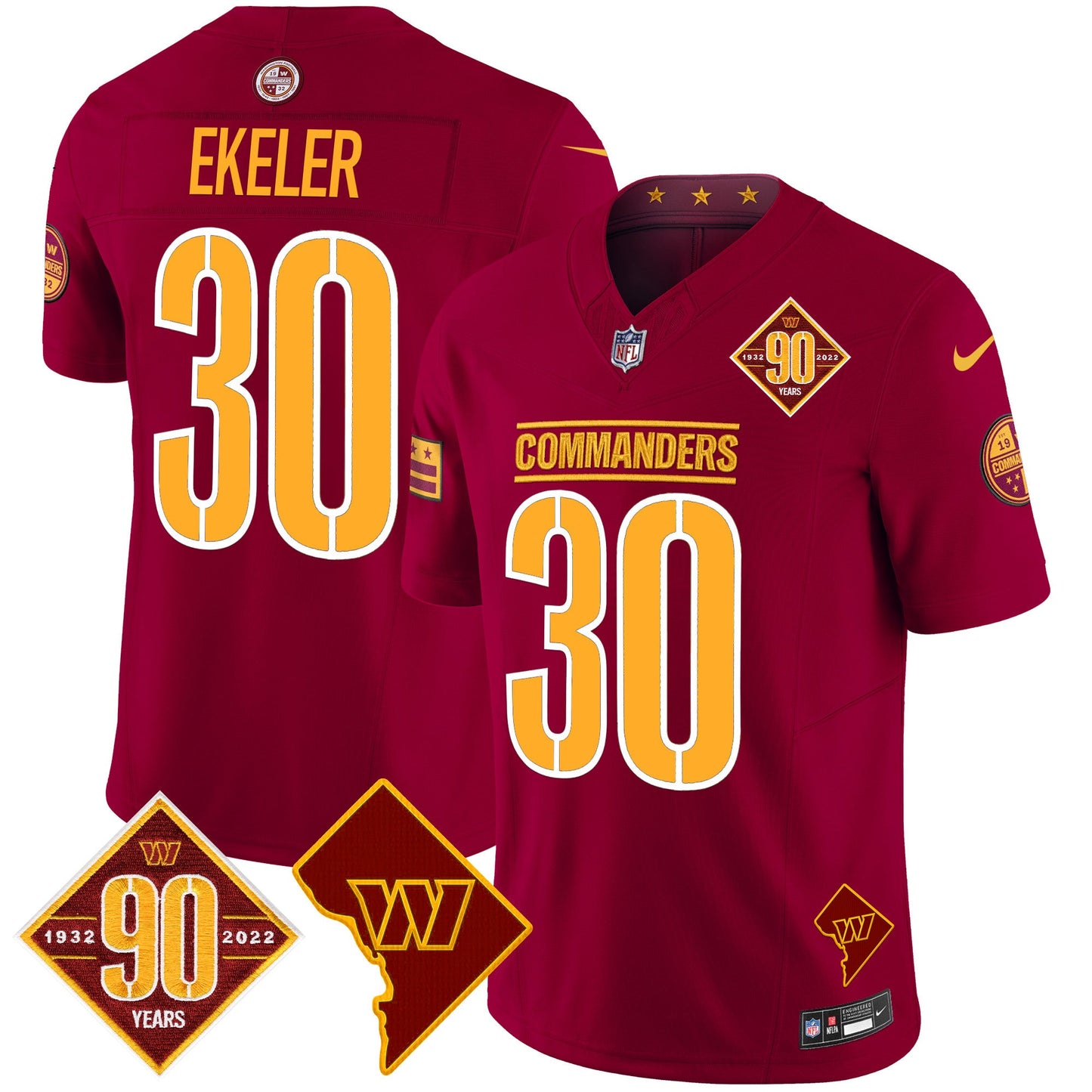 Men's Washington Commanders 90th Anniversary & Home Patch Vapor Limited Jersey - All Stitched