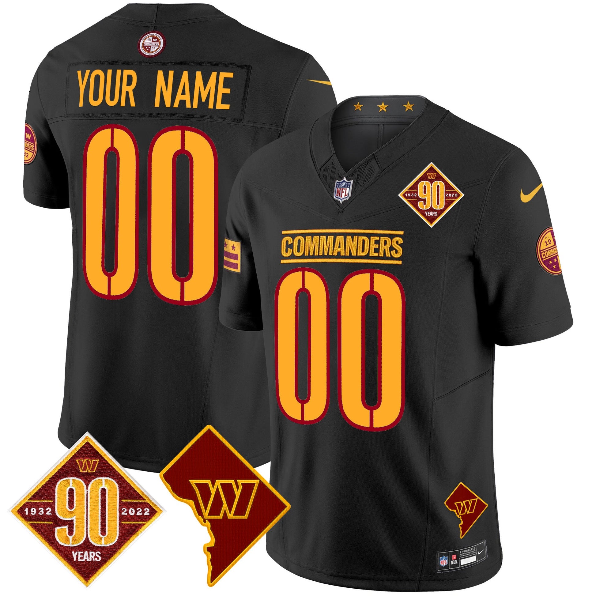 Washington Commanders 90th Anniversary & Home Patch Vapor Limited Custom Jersey - All Stitched