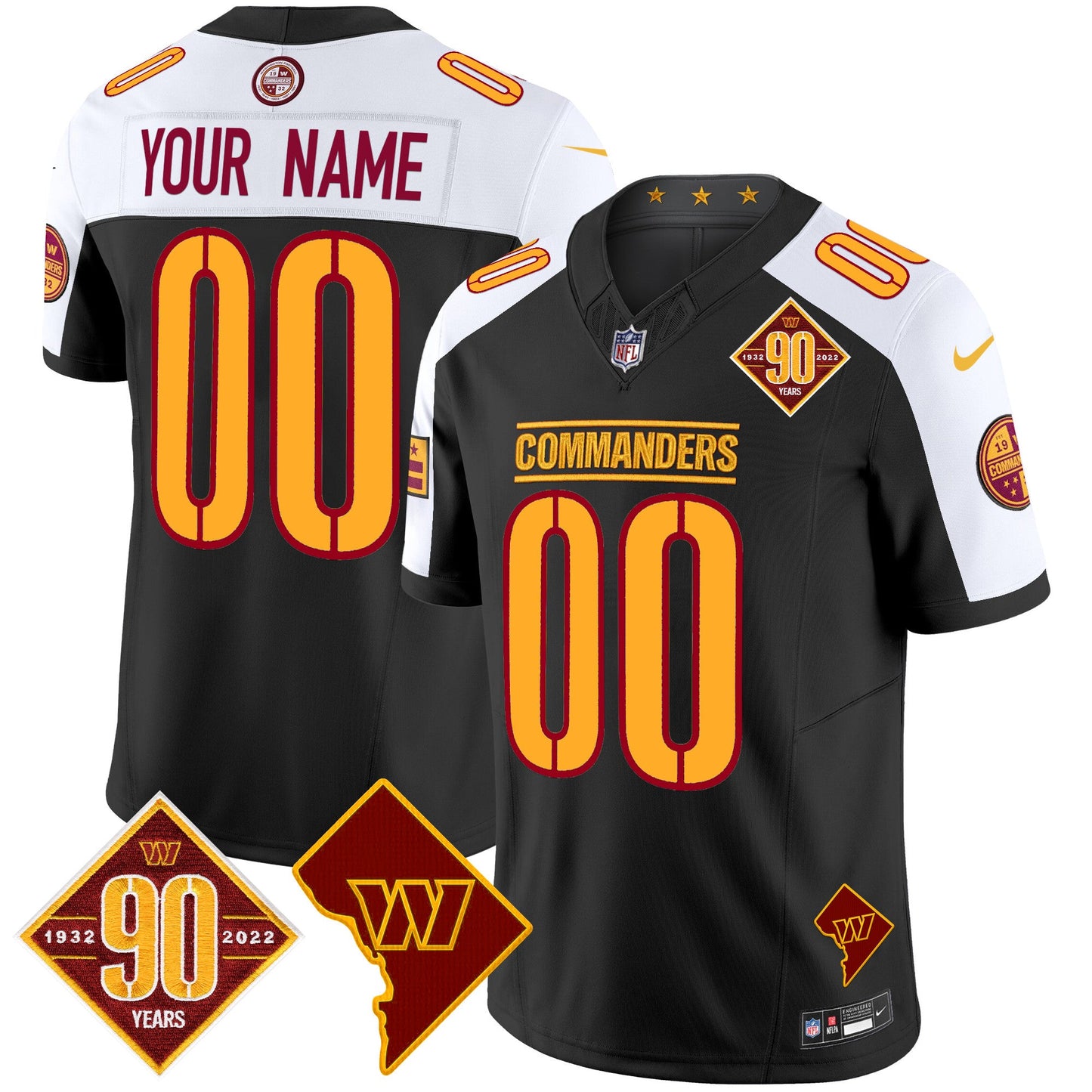Washington Commanders 90th Anniversary & Home Patch Vapor Limited Custom Jersey - All Stitched