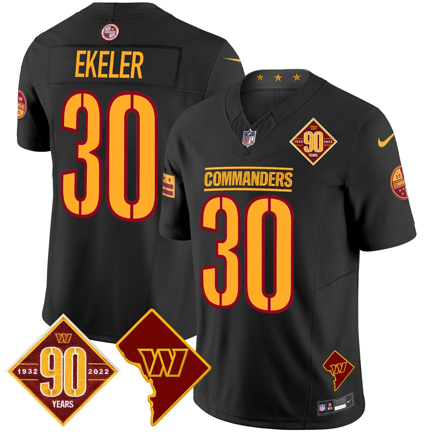 Men's Washington Commanders 90th Anniversary & Home Patch Vapor Limited Jersey - All Stitched