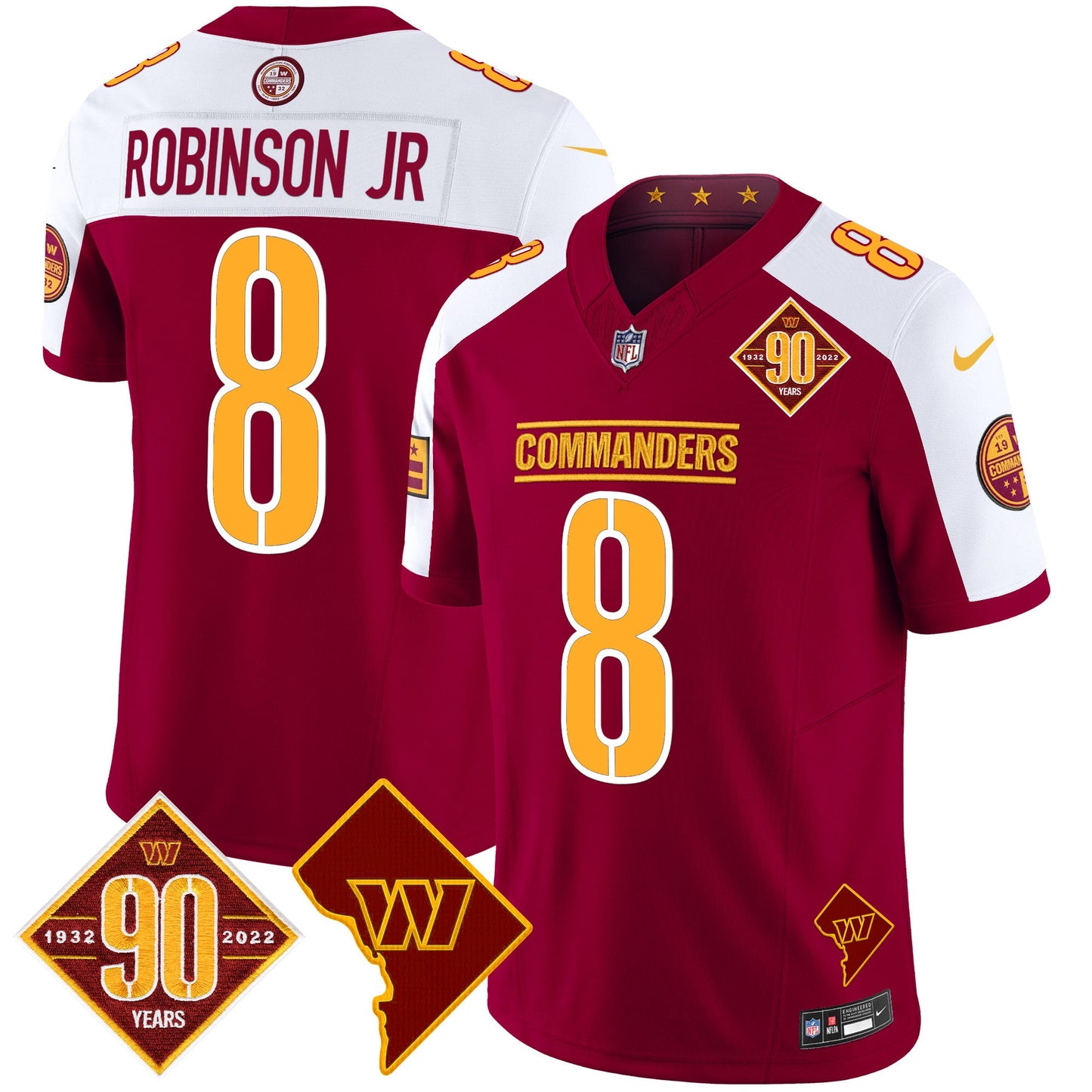 Men's Washington Commanders 90th Anniversary & Home Patch Vapor Limited Jersey - All Stitched