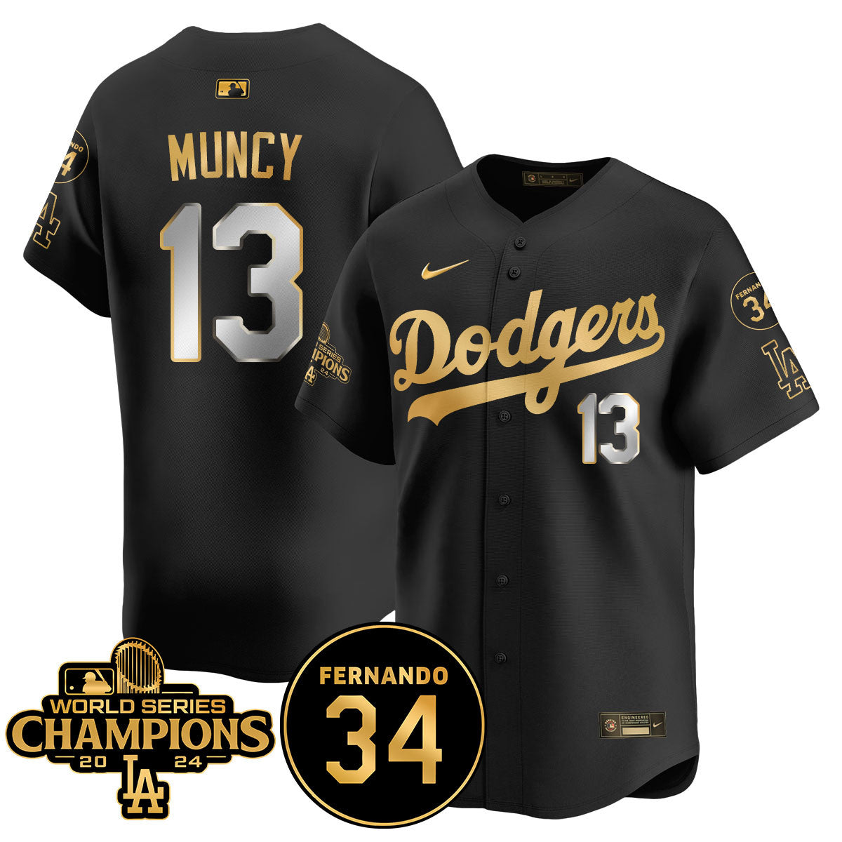 LA Dodgers - World Series Champions 2024/Fernando Valenzuela Memorial Jersey - All Stitched N08