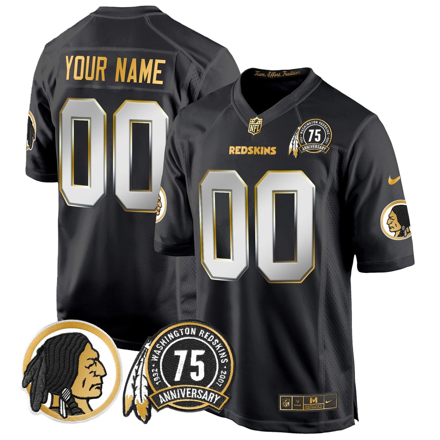 Washington Redskins 75th Patch Throwback Gold Game Custom Jersey - All Stitched