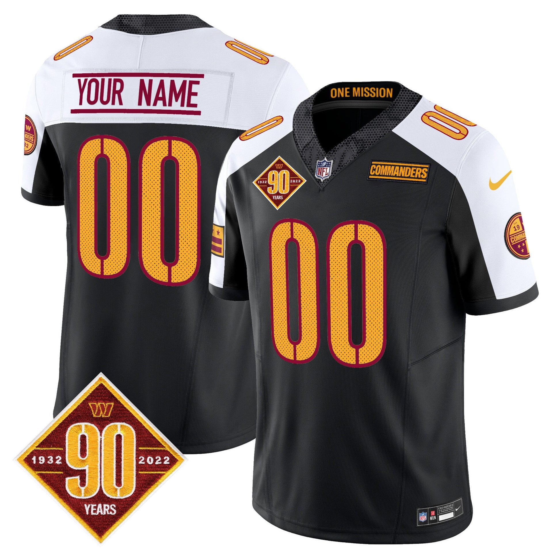 Washington Commanders 90th Anniversary Vapor Limited Custom Jersey V4 - All Stitched