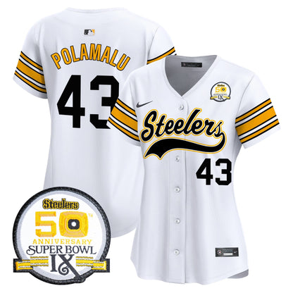 Women's Steelers 50th Anniversary Of Super Bowl IX Patch Vapor Premier Baseball Jersey - All Stitched