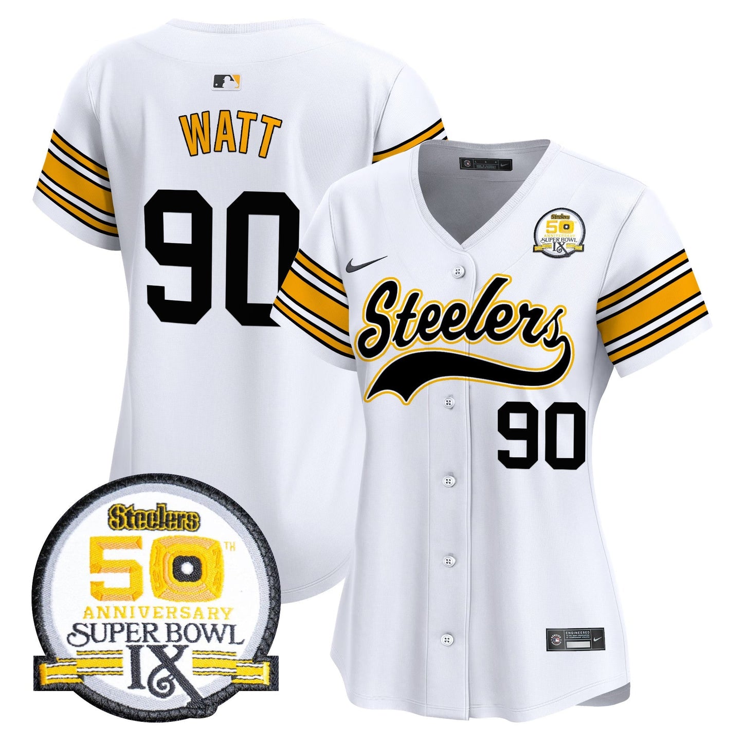 Women's Steelers 50th Anniversary Of Super Bowl IX Patch Vapor Premier Baseball Jersey - All Stitched