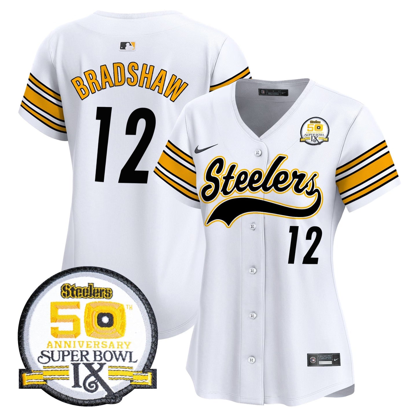 Women's Steelers 50th Anniversary Of Super Bowl IX Patch Vapor Premier Baseball Jersey - All Stitched