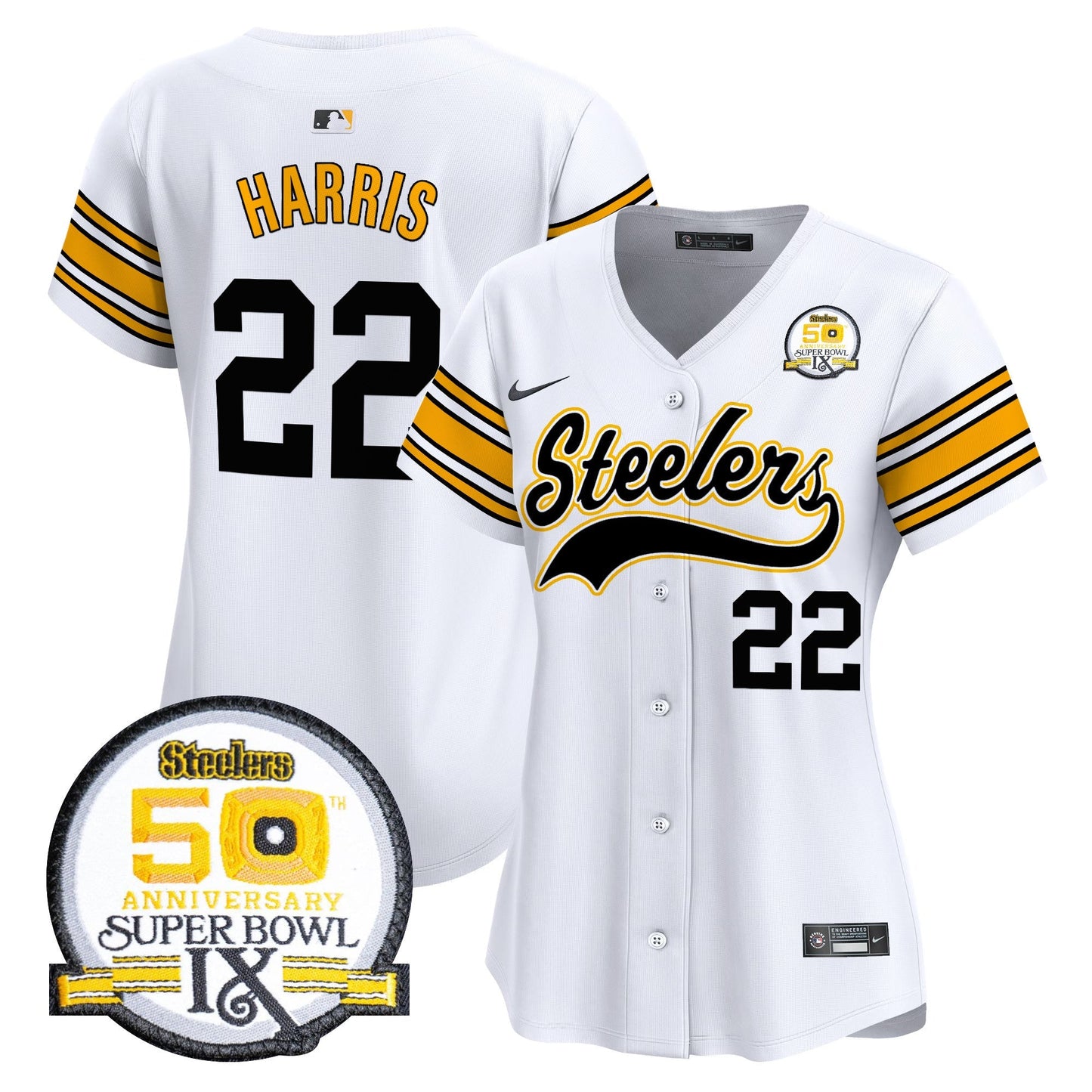 Women's Steelers 50th Anniversary Of Super Bowl IX Patch Vapor Premier Baseball Jersey - All Stitched