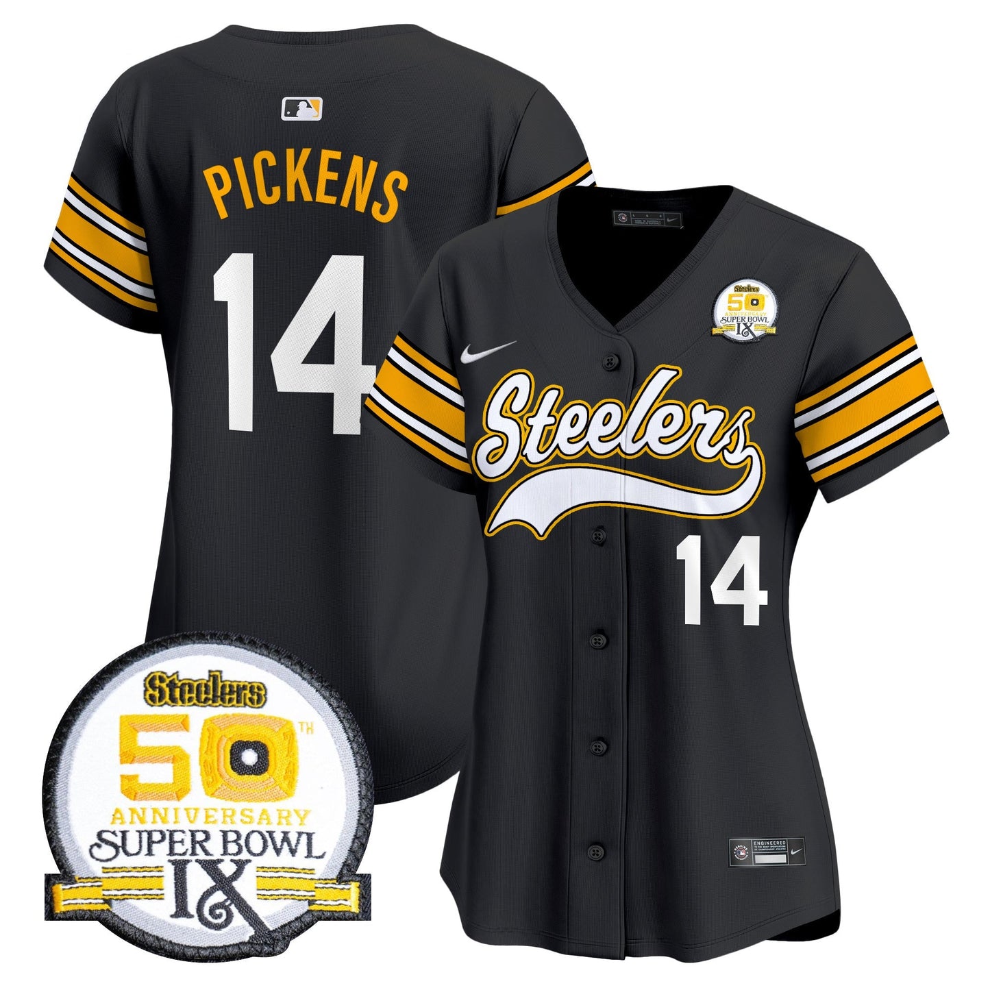 Women's Steelers 50th Anniversary Of Super Bowl IX Patch Vapor Premier Baseball Jersey - All Stitched