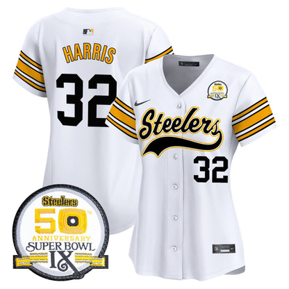Women's Steelers 50th Anniversary Of Super Bowl IX Patch Vapor Premier Baseball Jersey - All Stitched