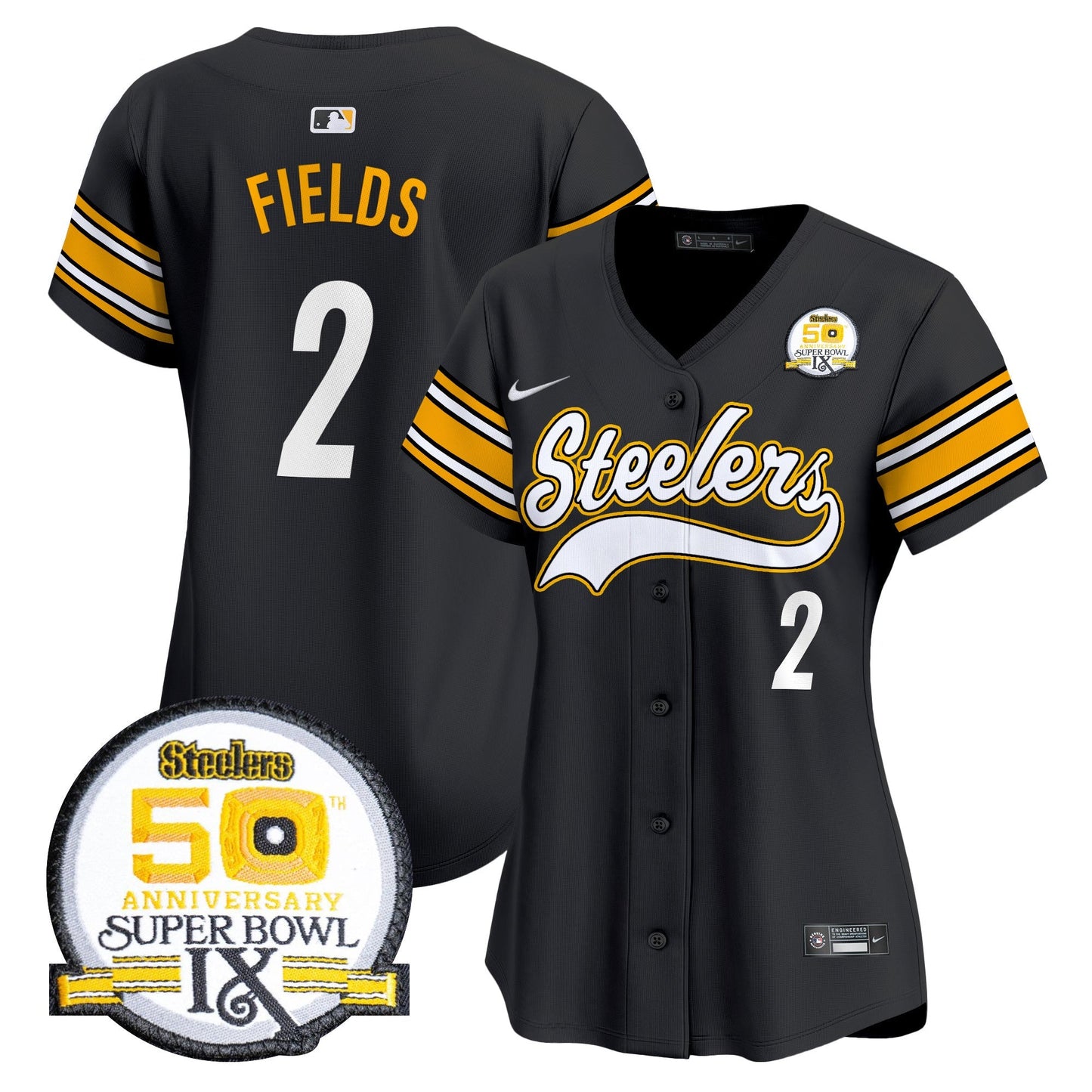 Women's Steelers 50th Anniversary Of Super Bowl IX Patch Vapor Premier Baseball Jersey - All Stitched