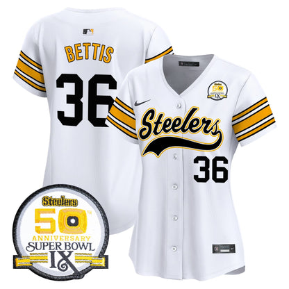 Women's Steelers 50th Anniversary Of Super Bowl IX Patch Vapor Premier Baseball Jersey - All Stitched