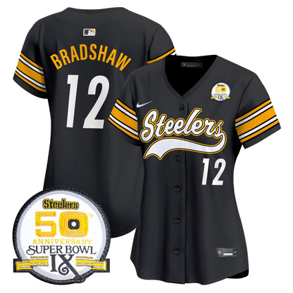 Women's Steelers 50th Anniversary Of Super Bowl IX Patch Vapor Premier Baseball Jersey - All Stitched