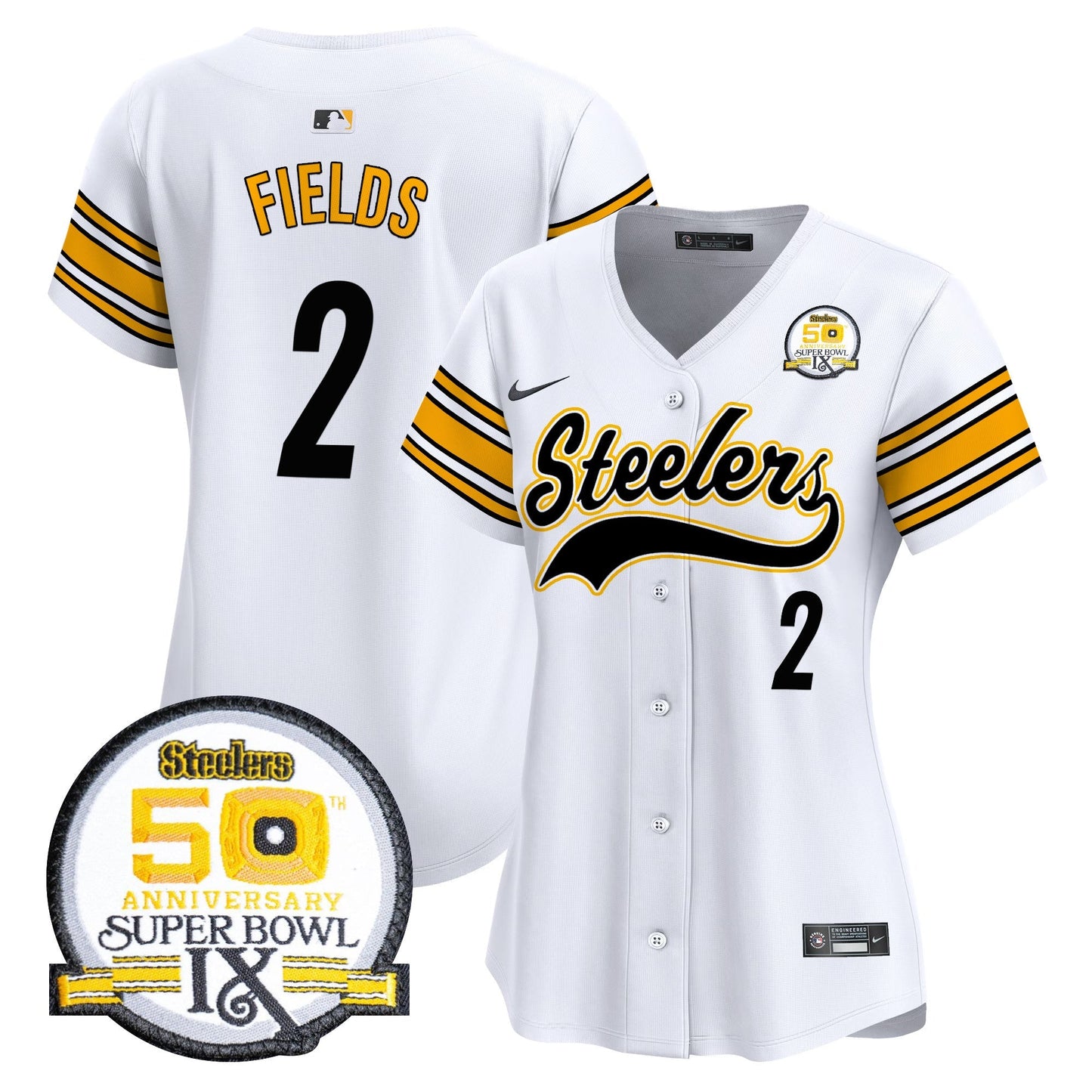 Women's Steelers 50th Anniversary Of Super Bowl IX Patch Vapor Premier Baseball Jersey - All Stitched