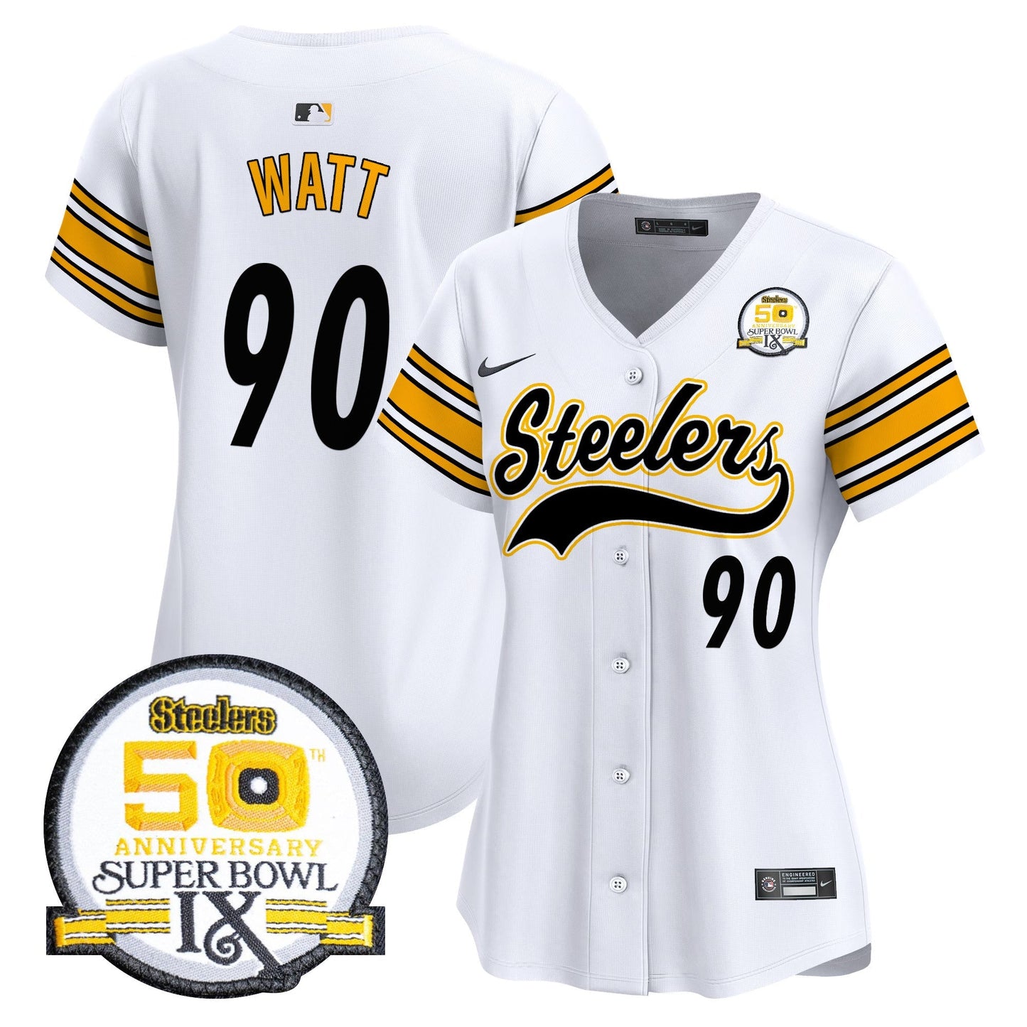 Women's Steelers 50th Anniversary Of Super Bowl IX Patch Vapor Premier Baseball Jersey - All Stitched