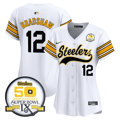 Women's Steelers 50th Anniversary Of Super Bowl IX Patch Vapor Premier Baseball Jersey - All Stitched
