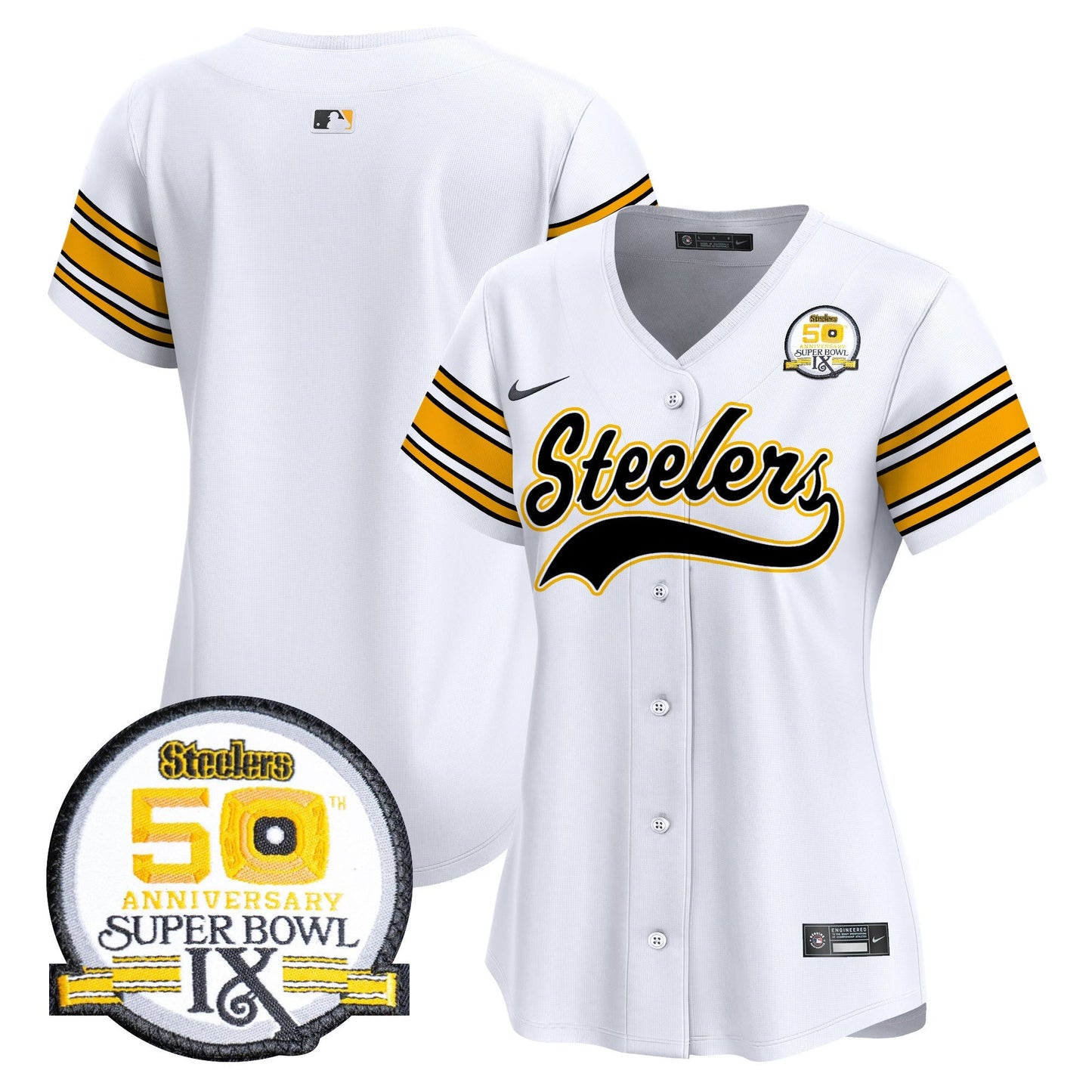 Women's Steelers 50th Anniversary Of Super Bowl IX Patch Vapor Premier Baseball Jersey - All Stitched