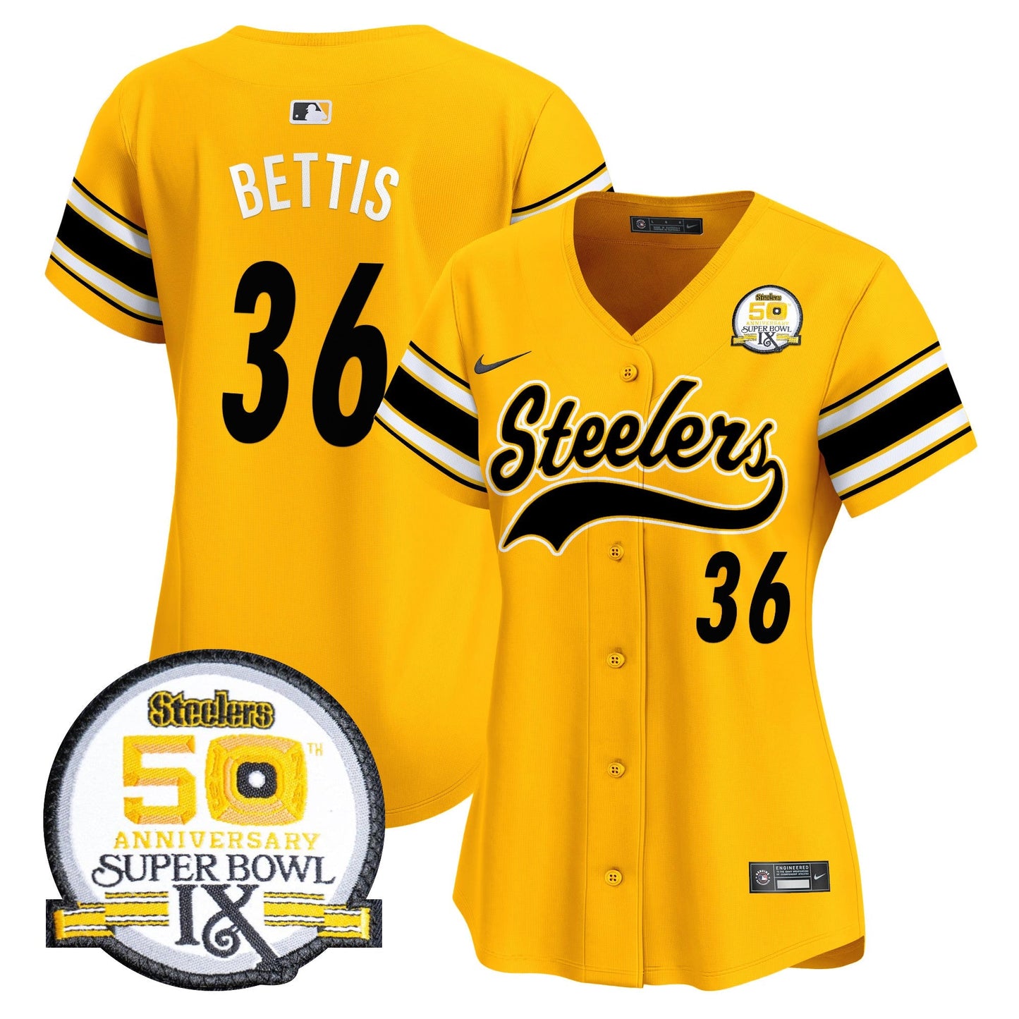 Women's Steelers 50th Anniversary Of Super Bowl IX Patch Vapor Premier Baseball Jersey - All Stitched