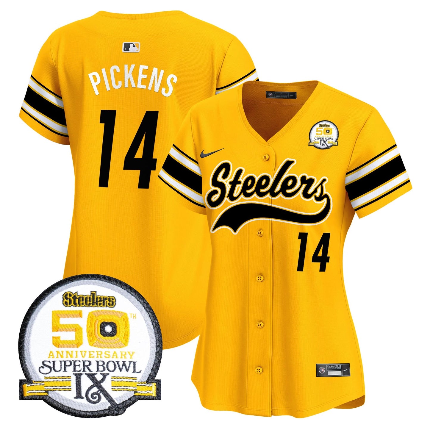Women's Steelers 50th Anniversary Of Super Bowl IX Patch Vapor Premier Baseball Jersey - All Stitched