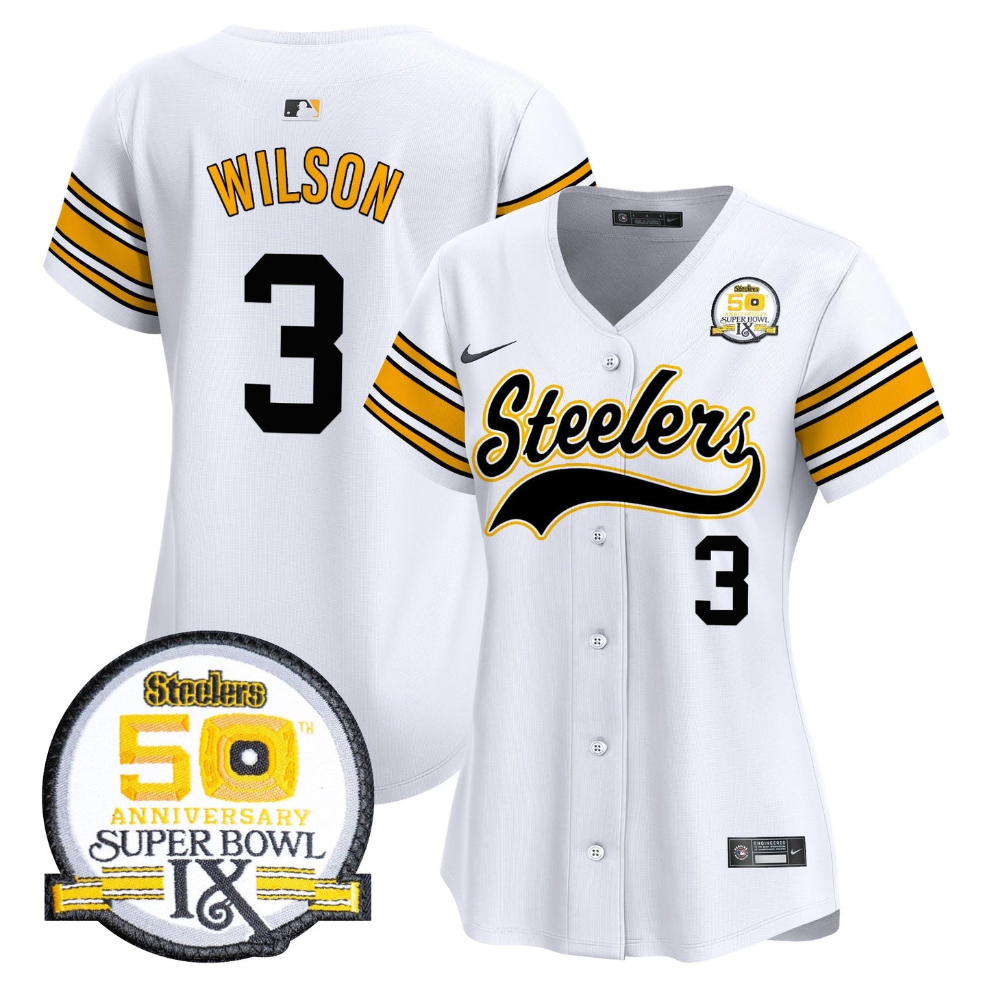 Women's Steelers 50th Anniversary Of Super Bowl IX Patch Vapor Premier Baseball Jersey - All Stitched