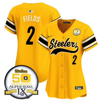 Women's Steelers 50th Anniversary Of Super Bowl IX Patch Vapor Premier Baseball Jersey - All Stitched