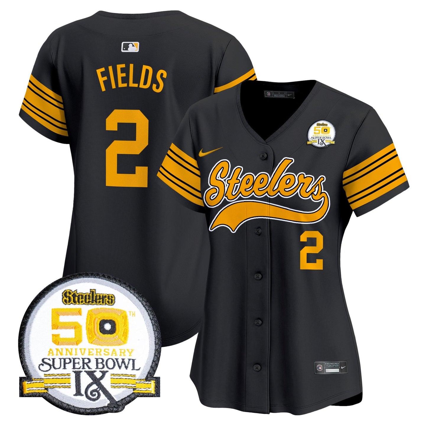 Women's Steelers 50th Anniversary Of Super Bowl IX Patch Vapor Premier Baseball Jersey - All Stitched