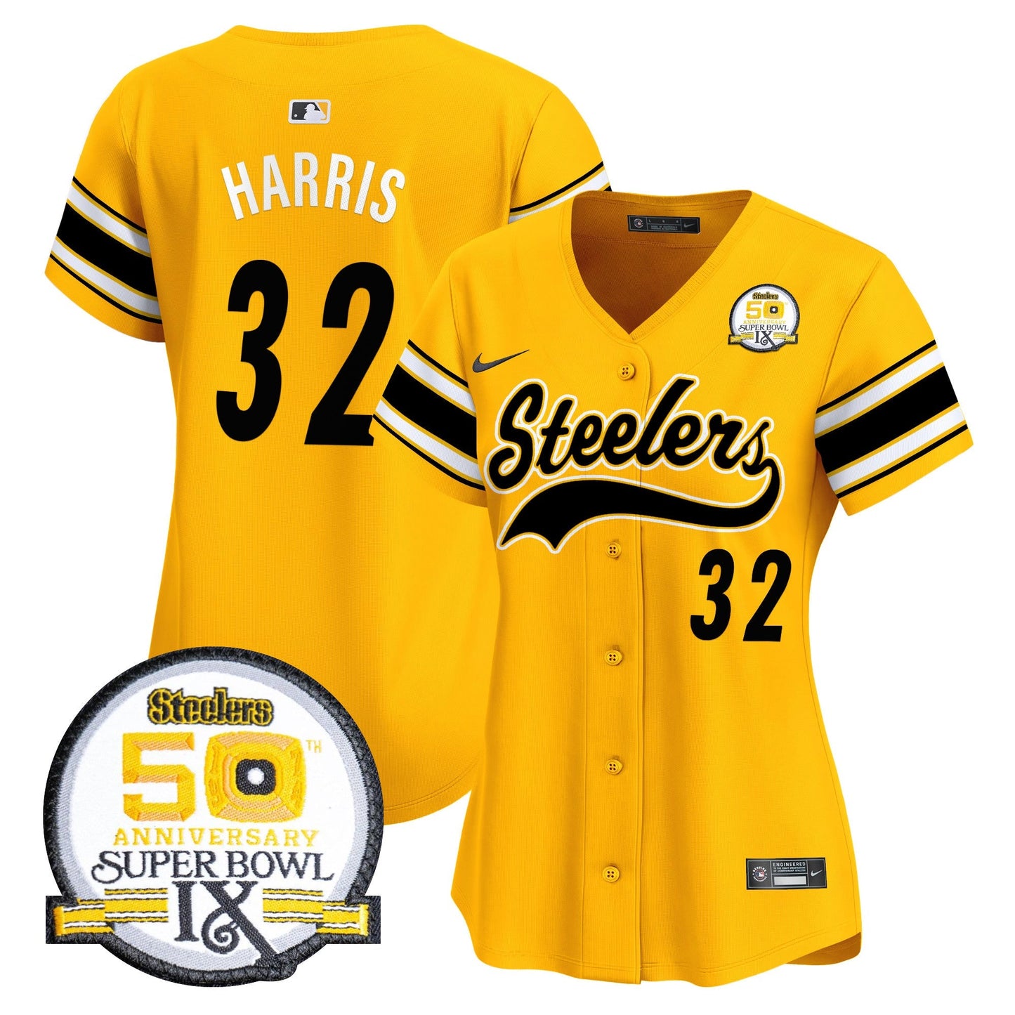 Women's Steelers 50th Anniversary Of Super Bowl IX Patch Vapor Premier Baseball Jersey - All Stitched