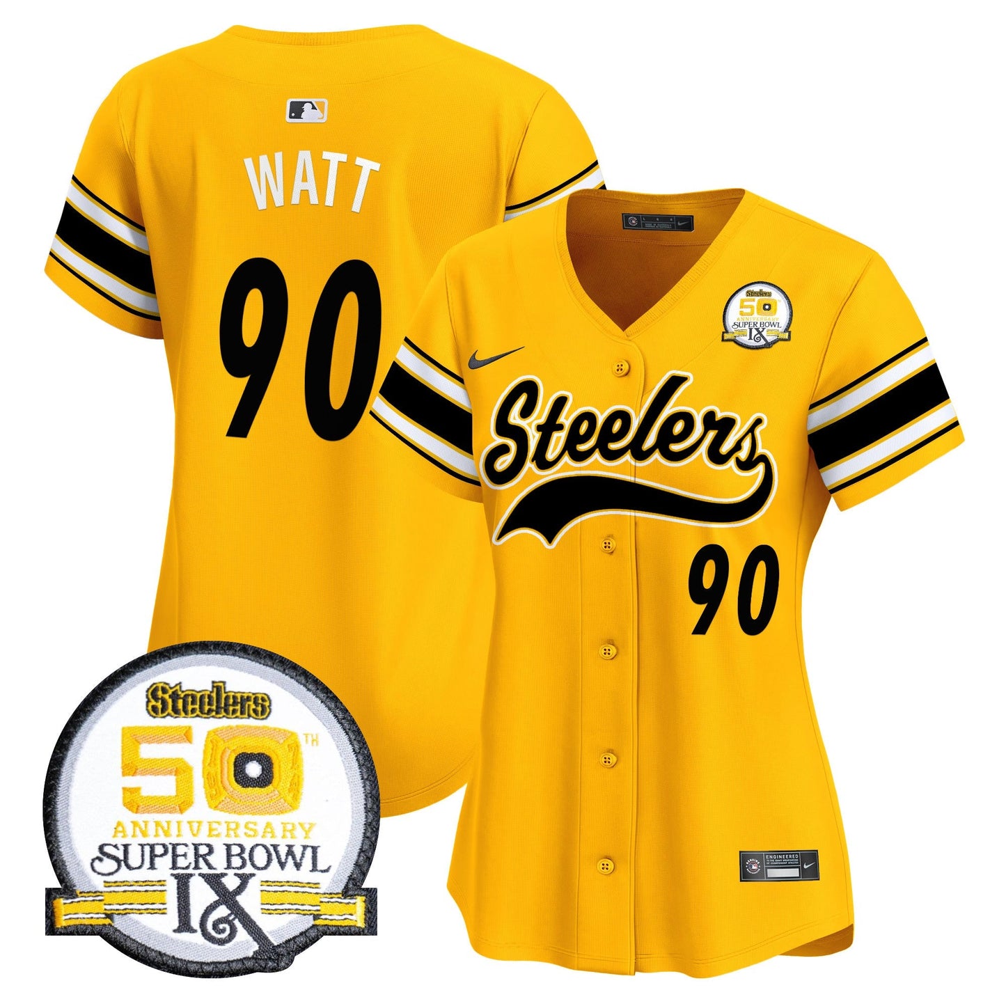 Women's Steelers 50th Anniversary Of Super Bowl IX Patch Vapor Premier Baseball Jersey - All Stitched