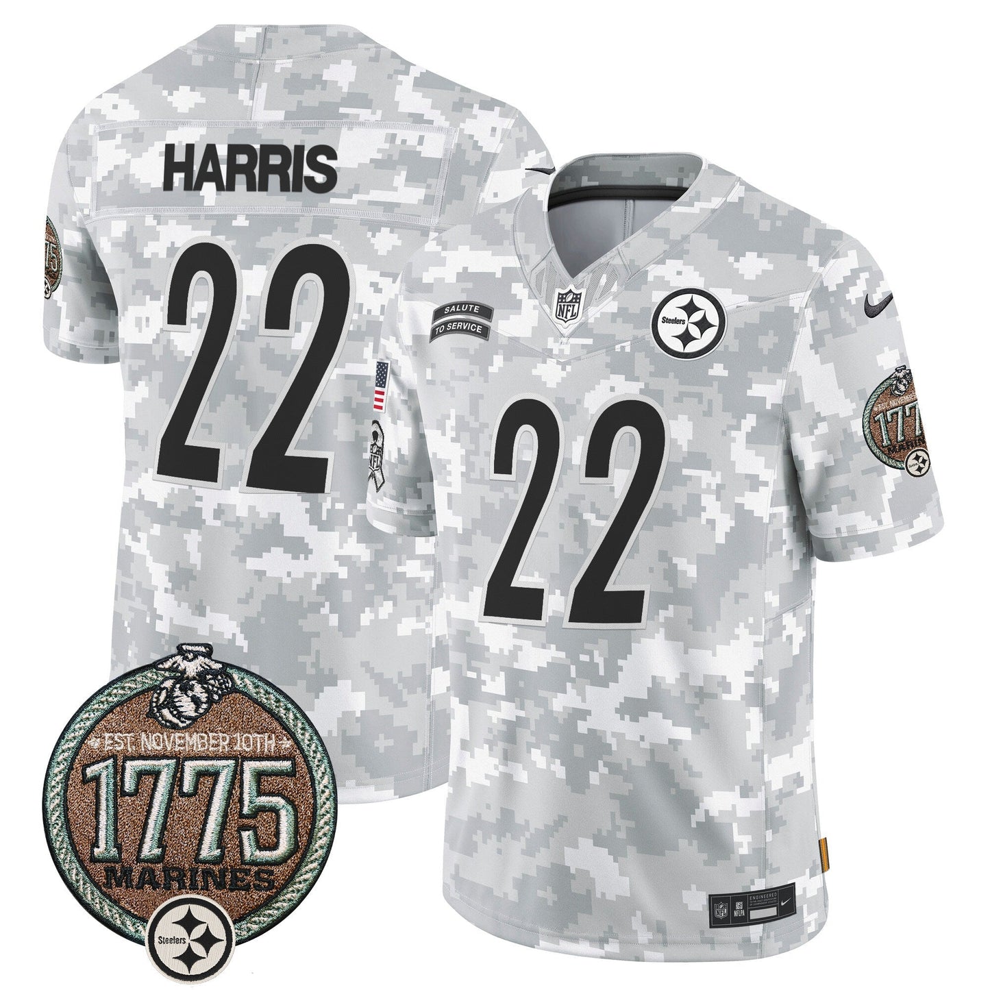 Steelers 2024 Salute to Service Establishment Year Patch Vapor Limited Jersey - All Stitched