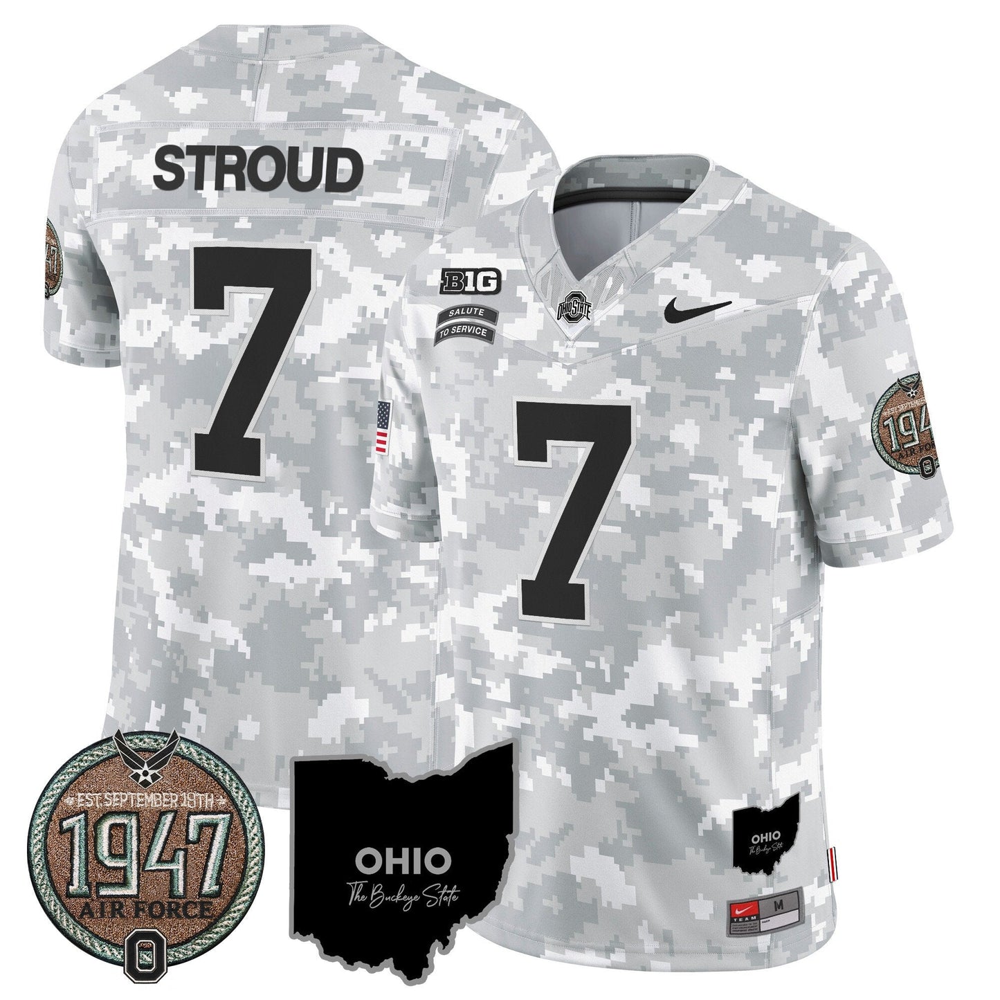 Buckeyes 2024 Salute to Service Establishment Year Patch Vapor Limited Jersey - All Stitched