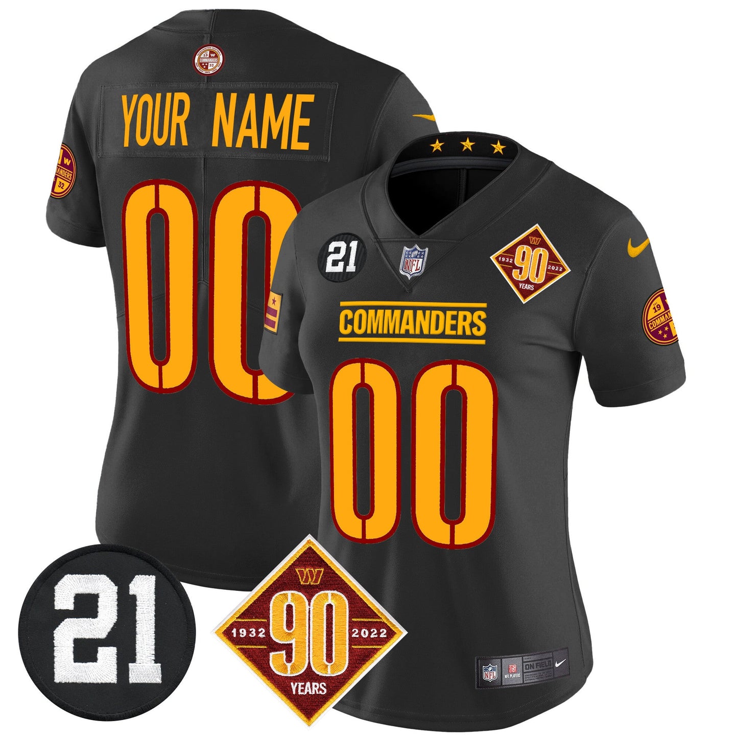 Washington Commanders 90th & Sean Taylor Patch Vapor Limited Custom Jersey - All Stitched