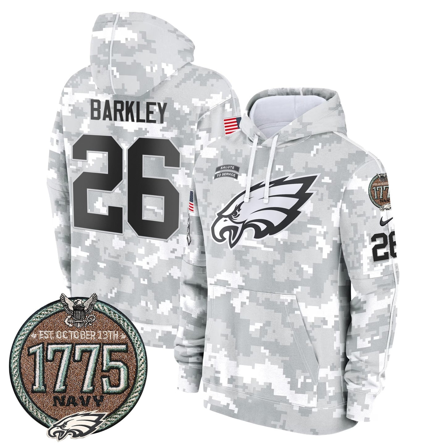 Eagles 2024 Salute to Service Establishment Year Patch Fleece Pullover Hoodie
