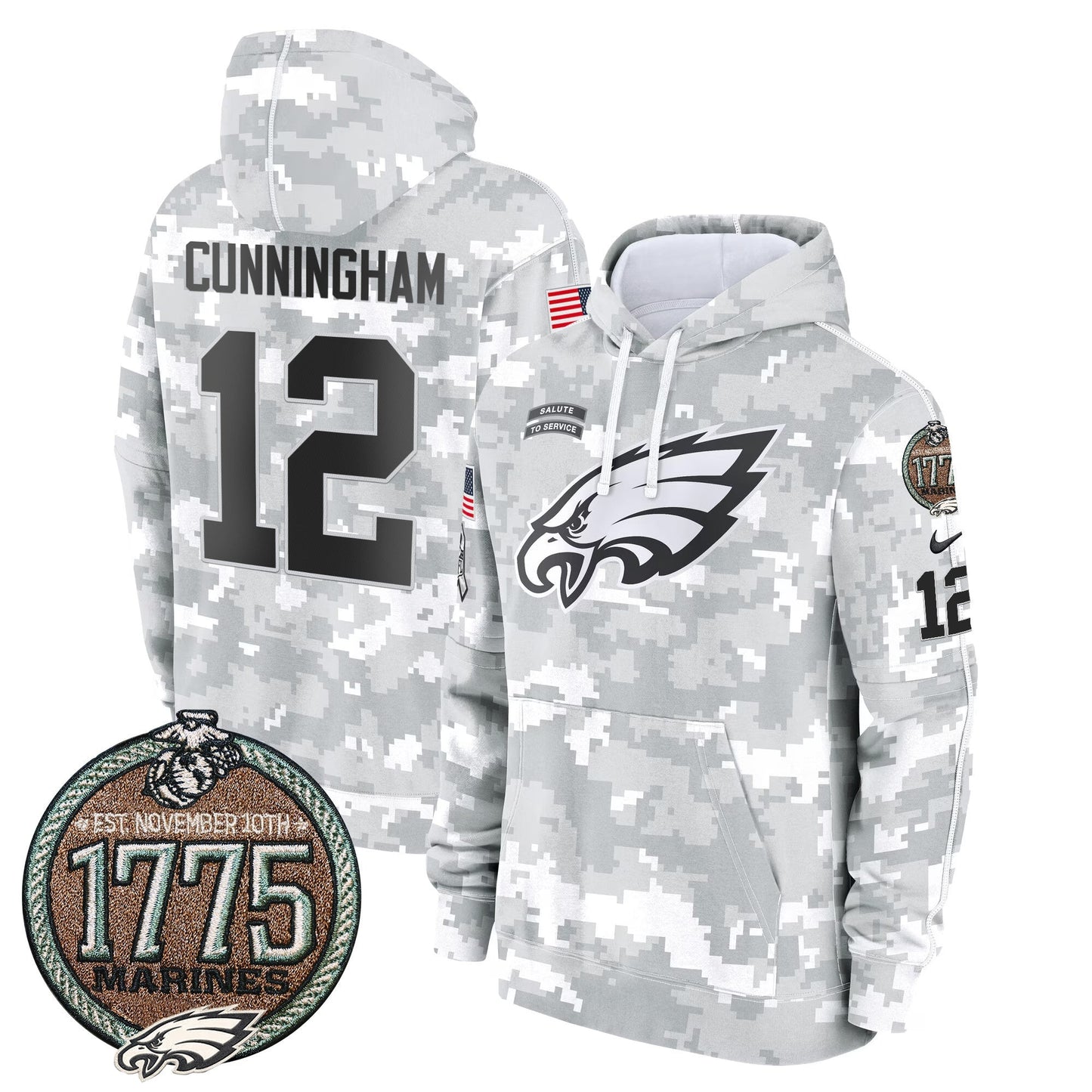 Eagles 2024 Salute to Service Establishment Year Patch Fleece Pullover Hoodie