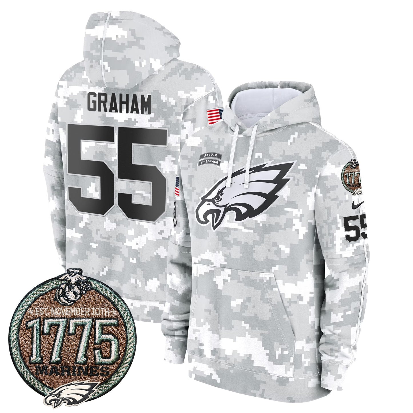 Eagles 2024 Salute to Service Establishment Year Patch Fleece Pullover Hoodie