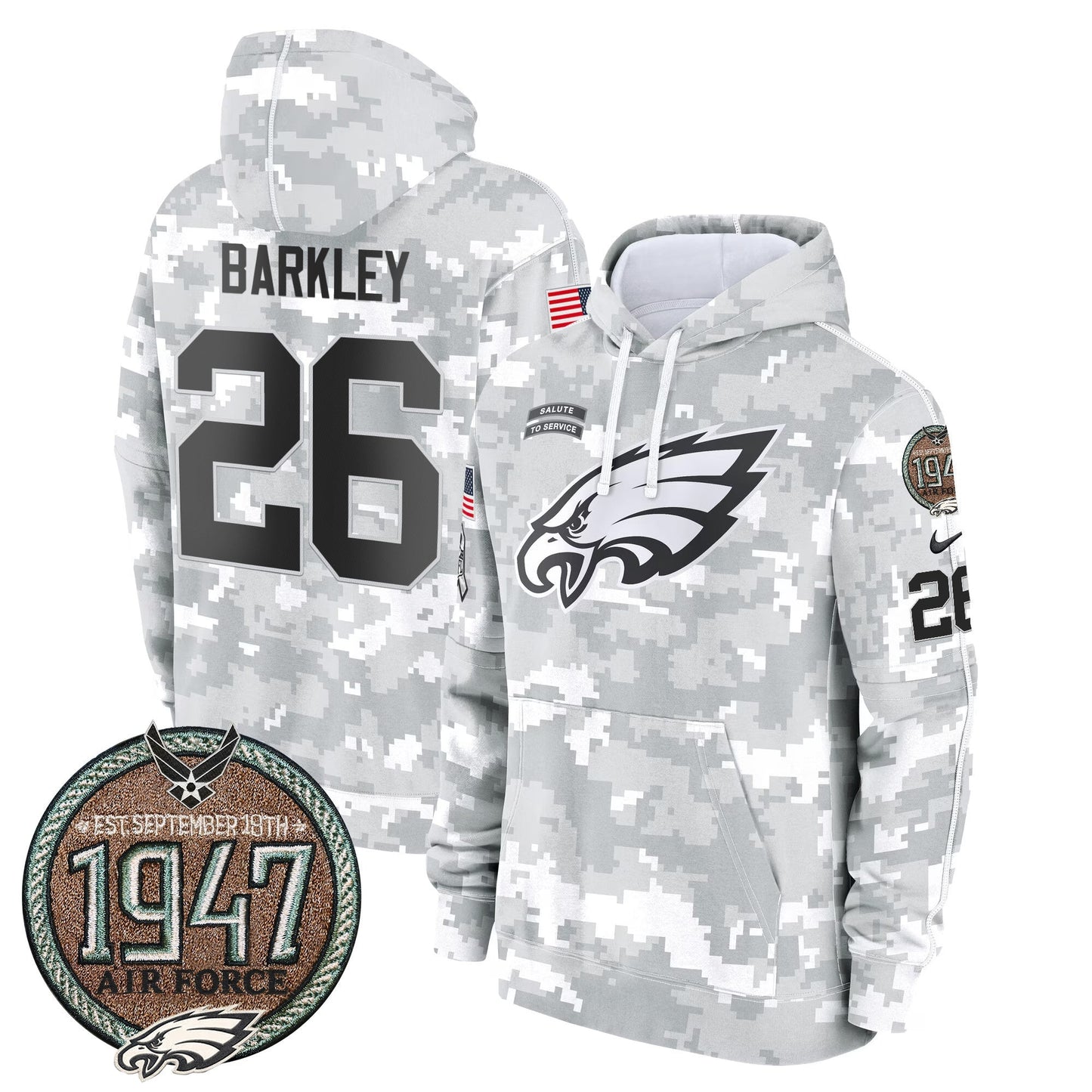 Eagles 2024 Salute to Service Establishment Year Patch Fleece Pullover Hoodie