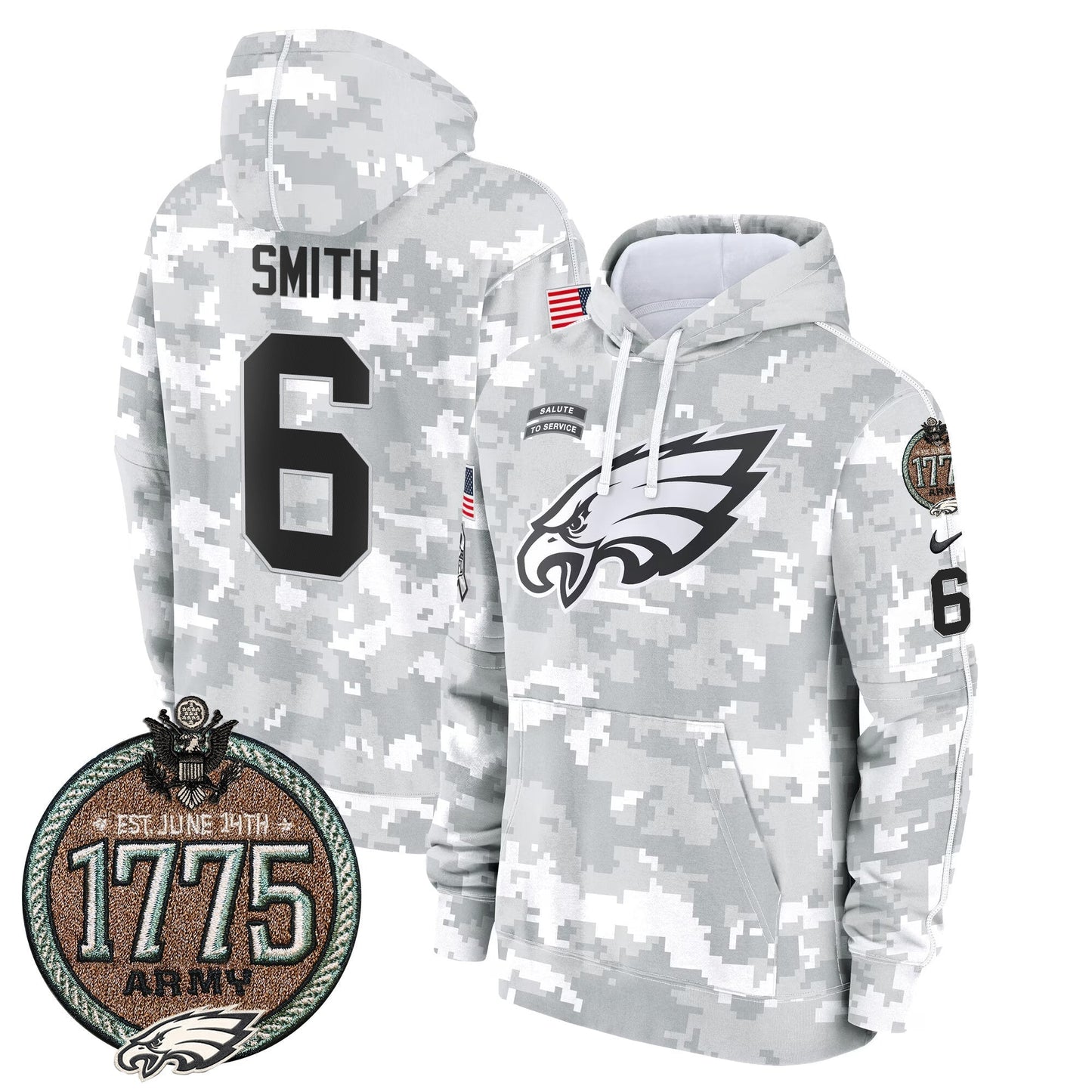 Eagles 2024 Salute to Service Establishment Year Patch Fleece Pullover Hoodie