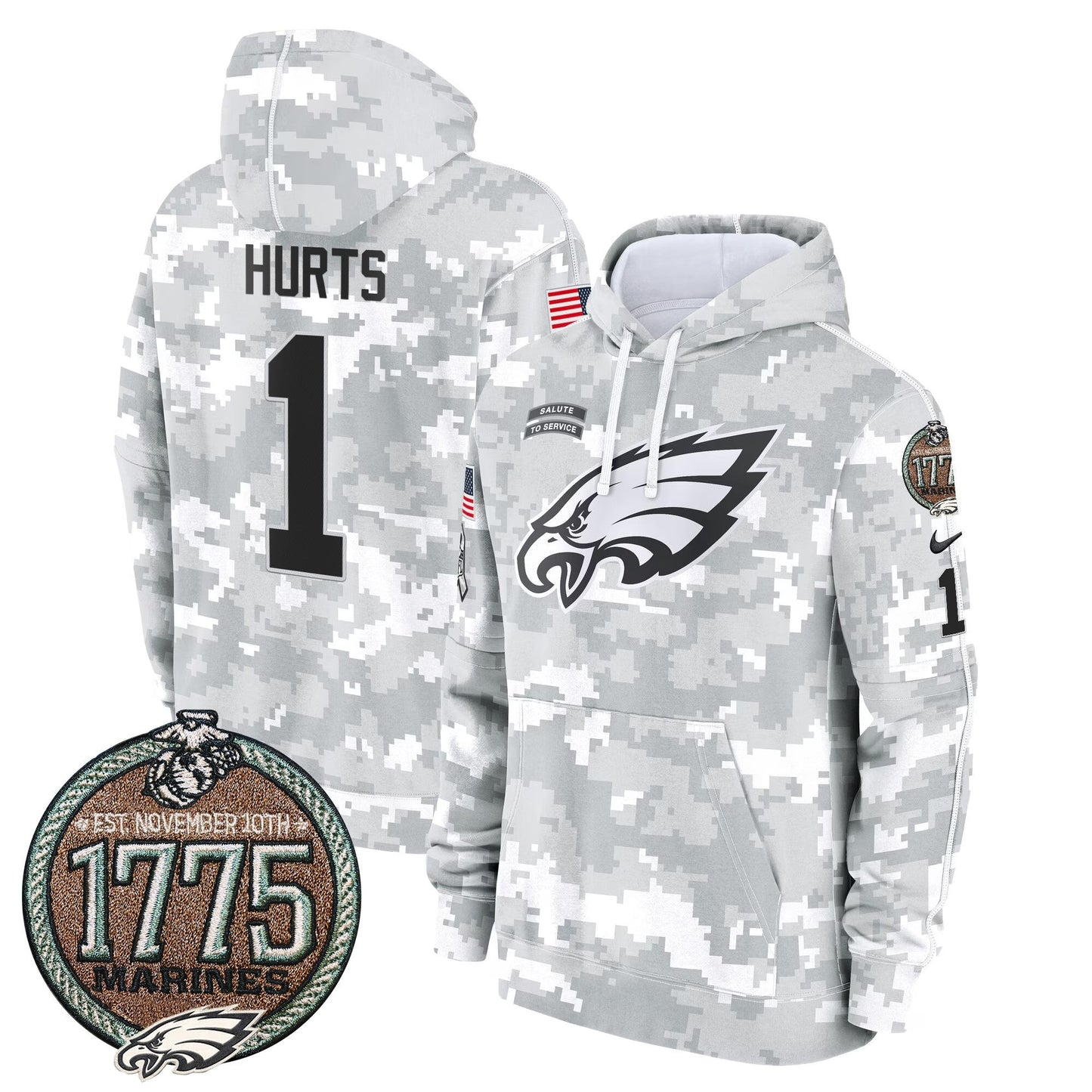 Eagles 2024 Salute to Service Establishment Year Patch Fleece Pullover Hoodie