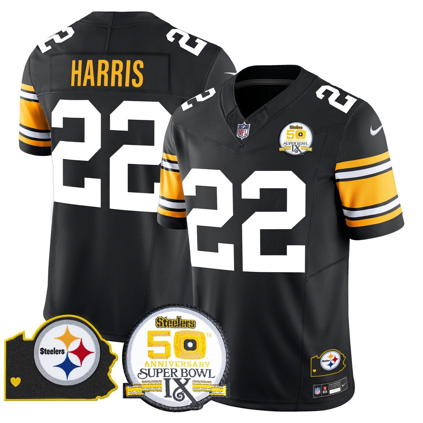 Steelers 50th Anniversary Of Super Bowl IX & Map Patch Vapor Limited Jersey - All Stitched