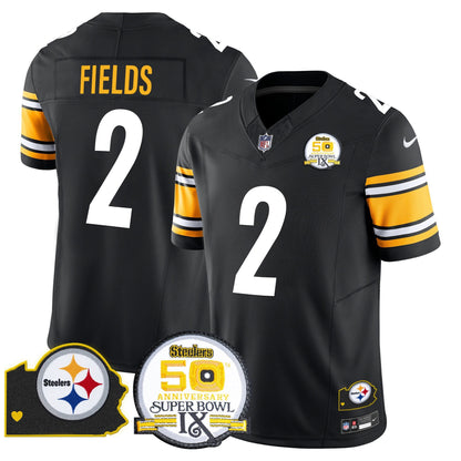 Steelers 50th Anniversary Of Super Bowl IX & Map Patch Vapor Limited Jersey - All Stitched