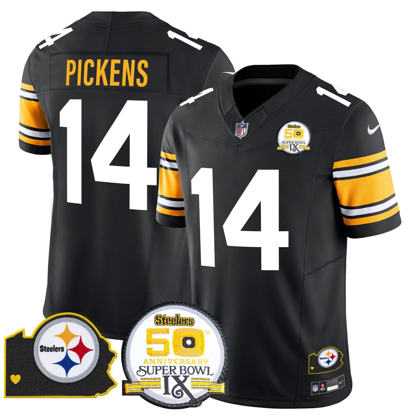 Steelers 50th Anniversary Of Super Bowl IX & Map Patch Vapor Limited Jersey - All Stitched