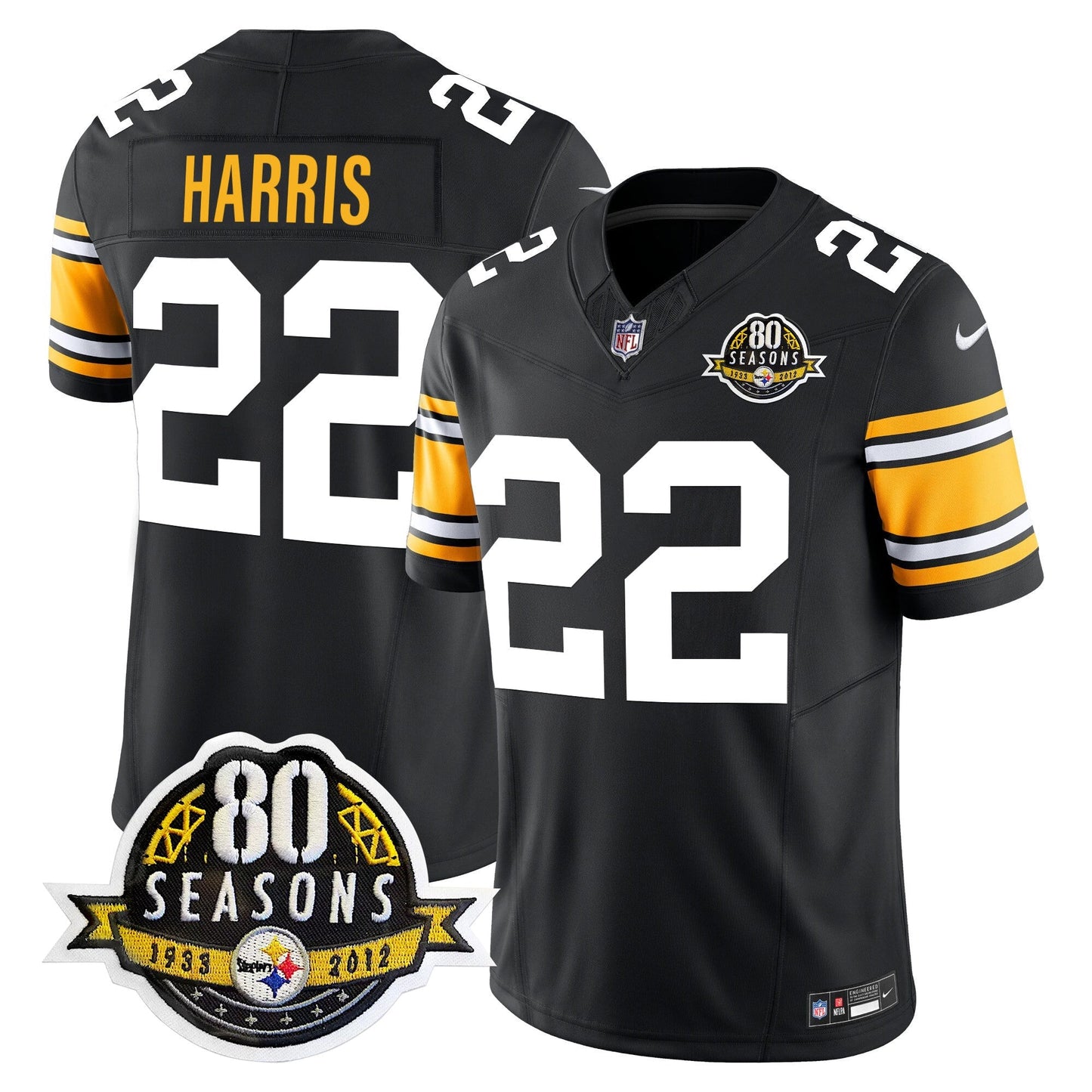 Pittsburgh  Steelers 80th Anniversary Patch Vapor Limited Jersey - All Stitched