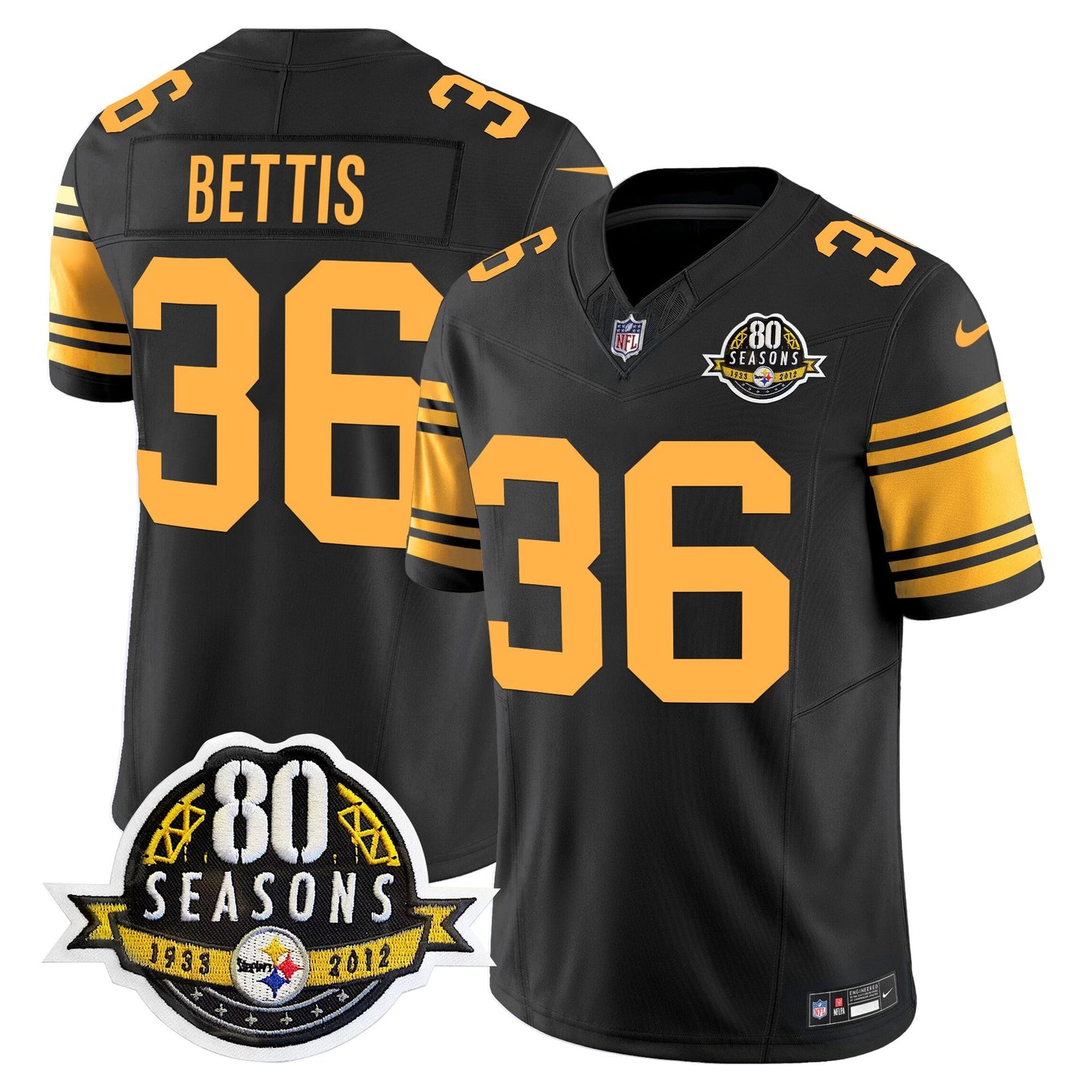 Pittsburgh  Steelers 80th Anniversary Patch Vapor Limited Jersey - All Stitched