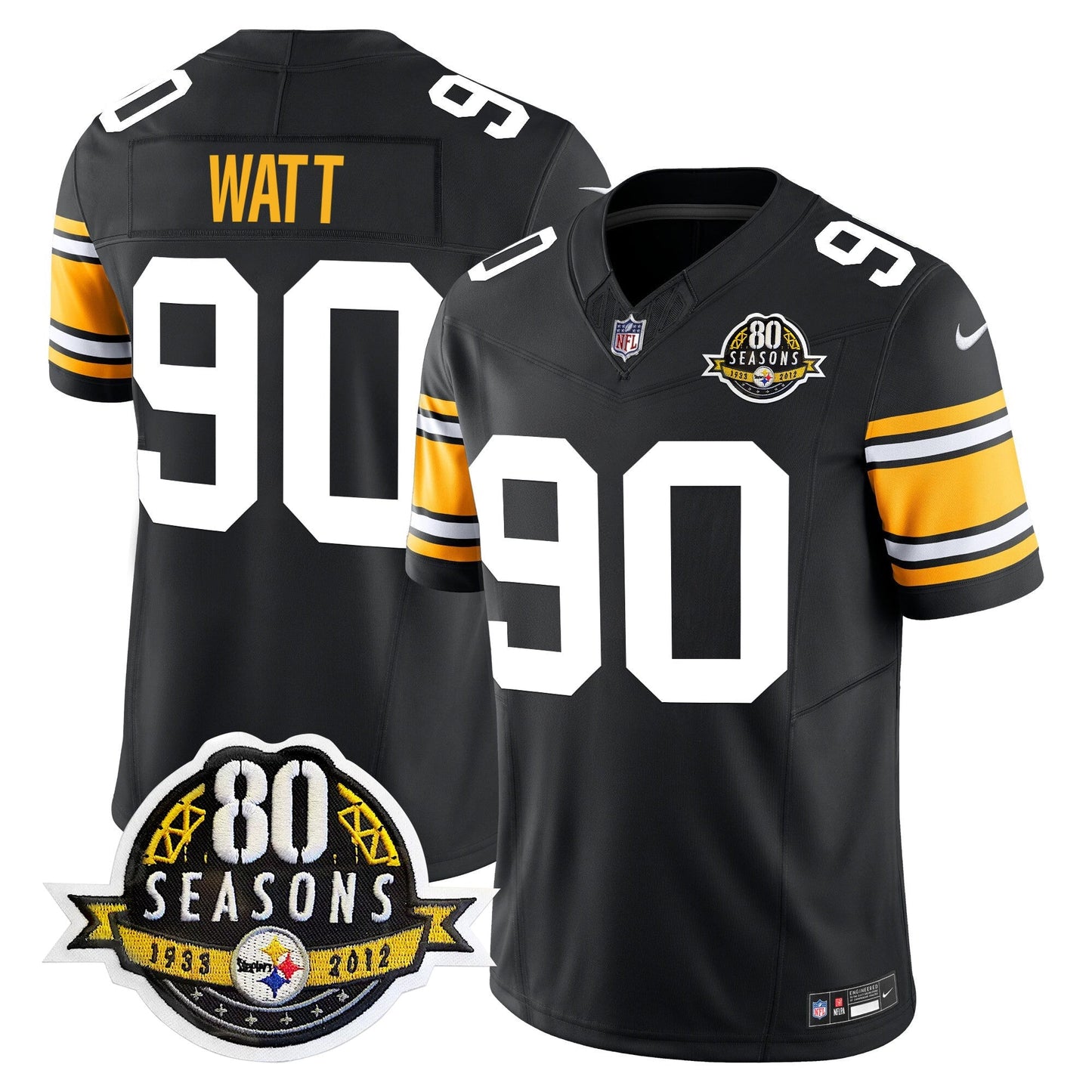 Pittsburgh  Steelers 80th Anniversary Patch Vapor Limited Jersey - All Stitched
